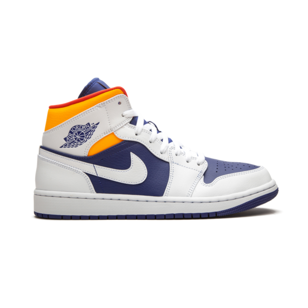 Jordan 1 Mid Weiß Laser Orange Tiefes Königsblau