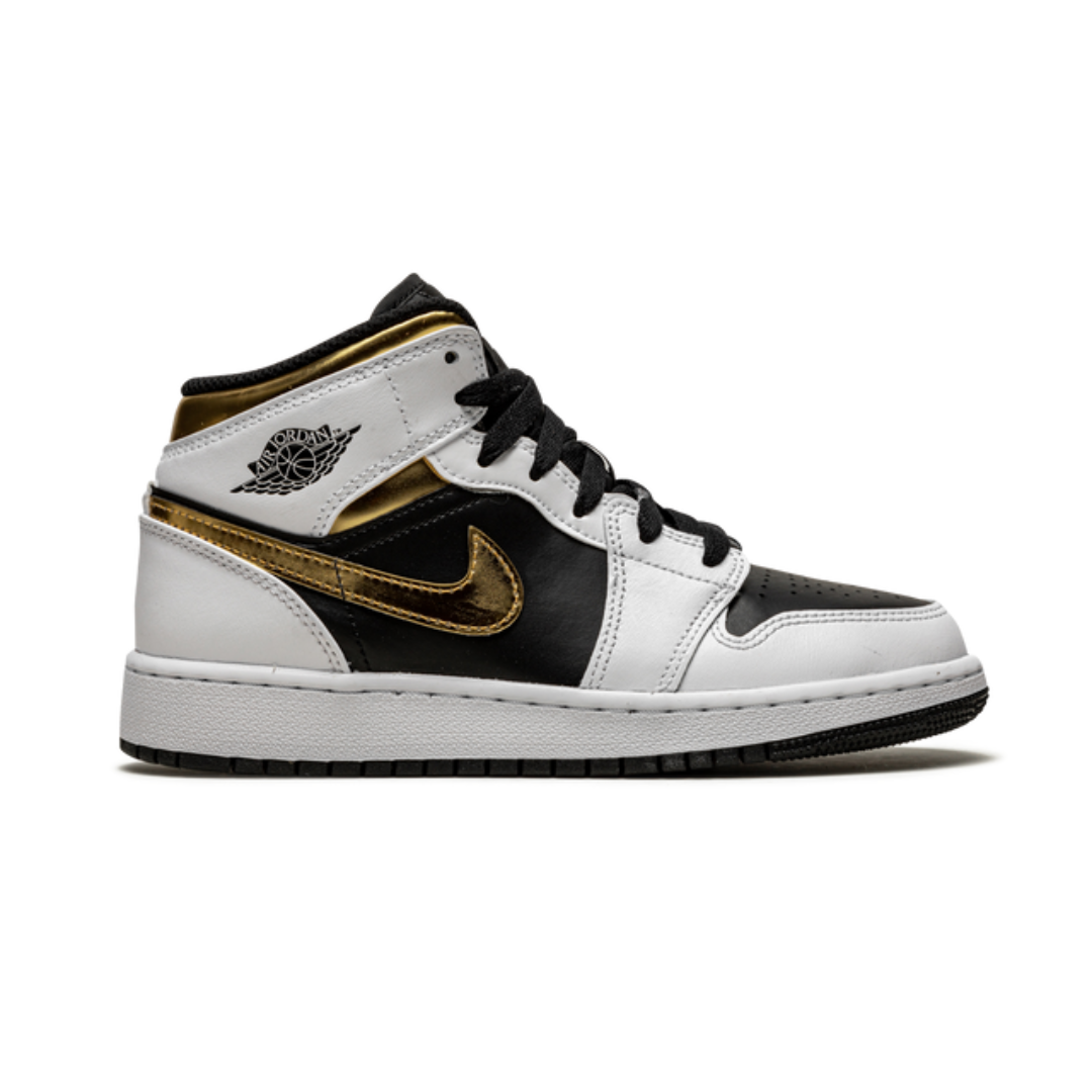 Jordan 1 Mid Weiß Gold Schwarz